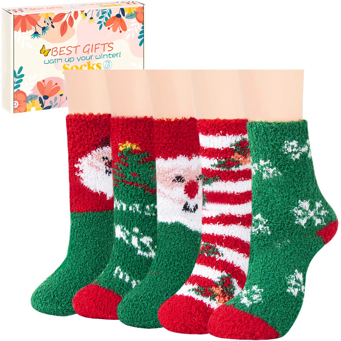 5 Pairs Women's Thermal Winter Socks - Thick Wool Knit Bed Socks for Ladies - Warm Cozy Christmas Gifts for Her - Perfect for Cold Weather & Indoor Comfort