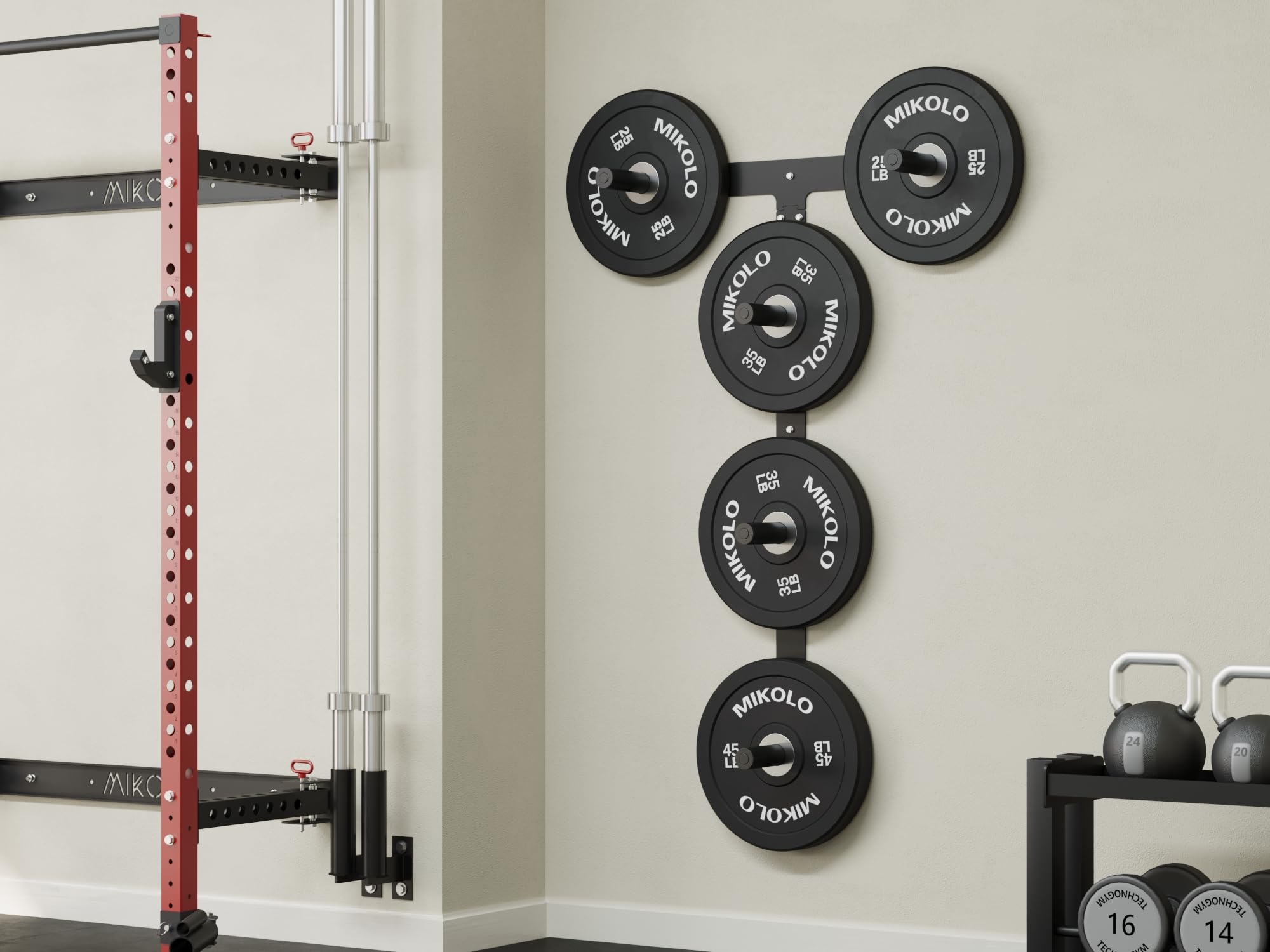 Mikolo Weight Plate Storage Rack - Wall Mounted Bumper Plate Holder for 1
