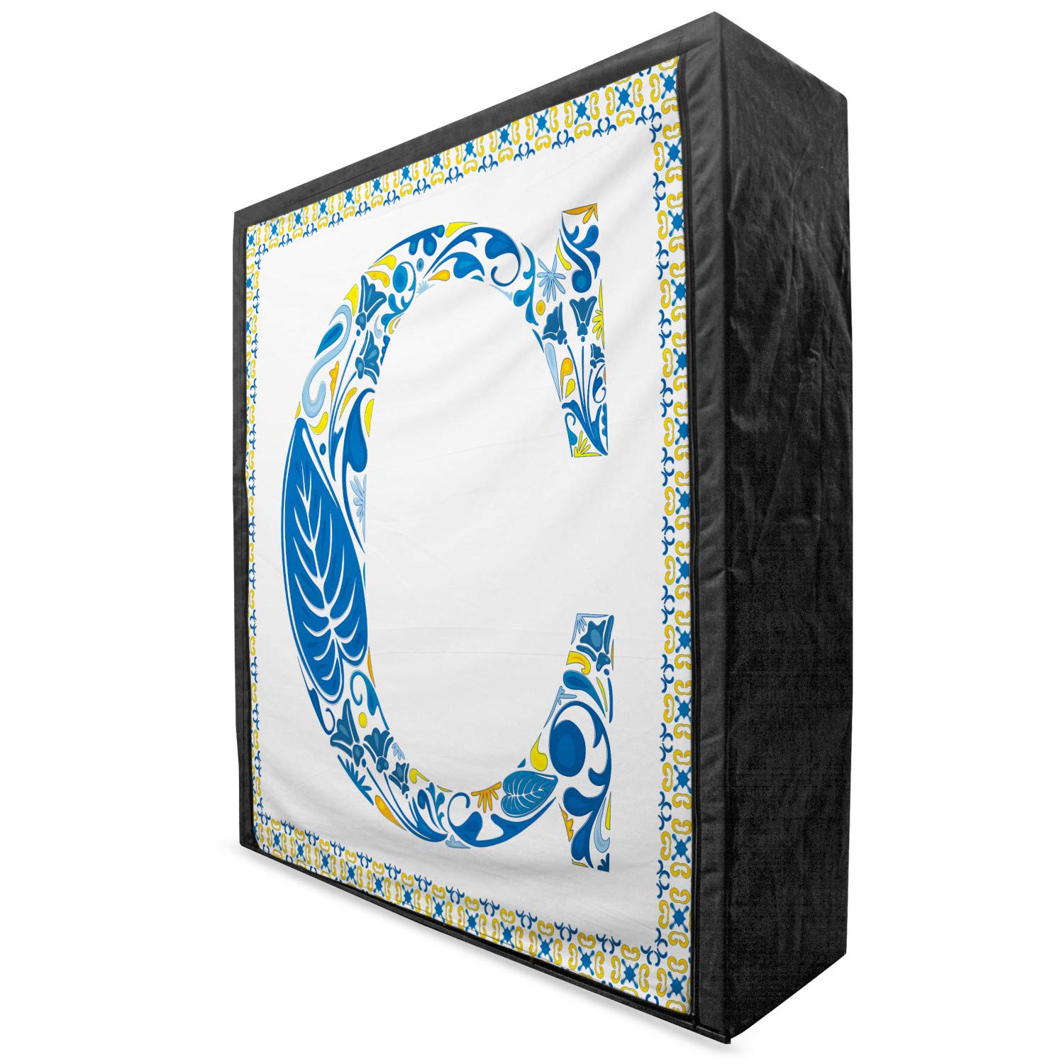 Ambesonne Letter C Portable Fabric Wardrobe - Portuguese Inspired Alphabet Print Clothing Organizer with Shelves, 59 Inch Storage Closet for Bedroom, Closet & Dorm - Blue Yellow Orange Design