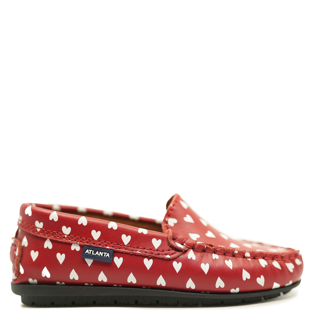 Atlanta Moccasin Loafers for Women - Red Leather Slip-On Shoes with Heart Details | Perfect for Casual Wear, Office & Date Nights
