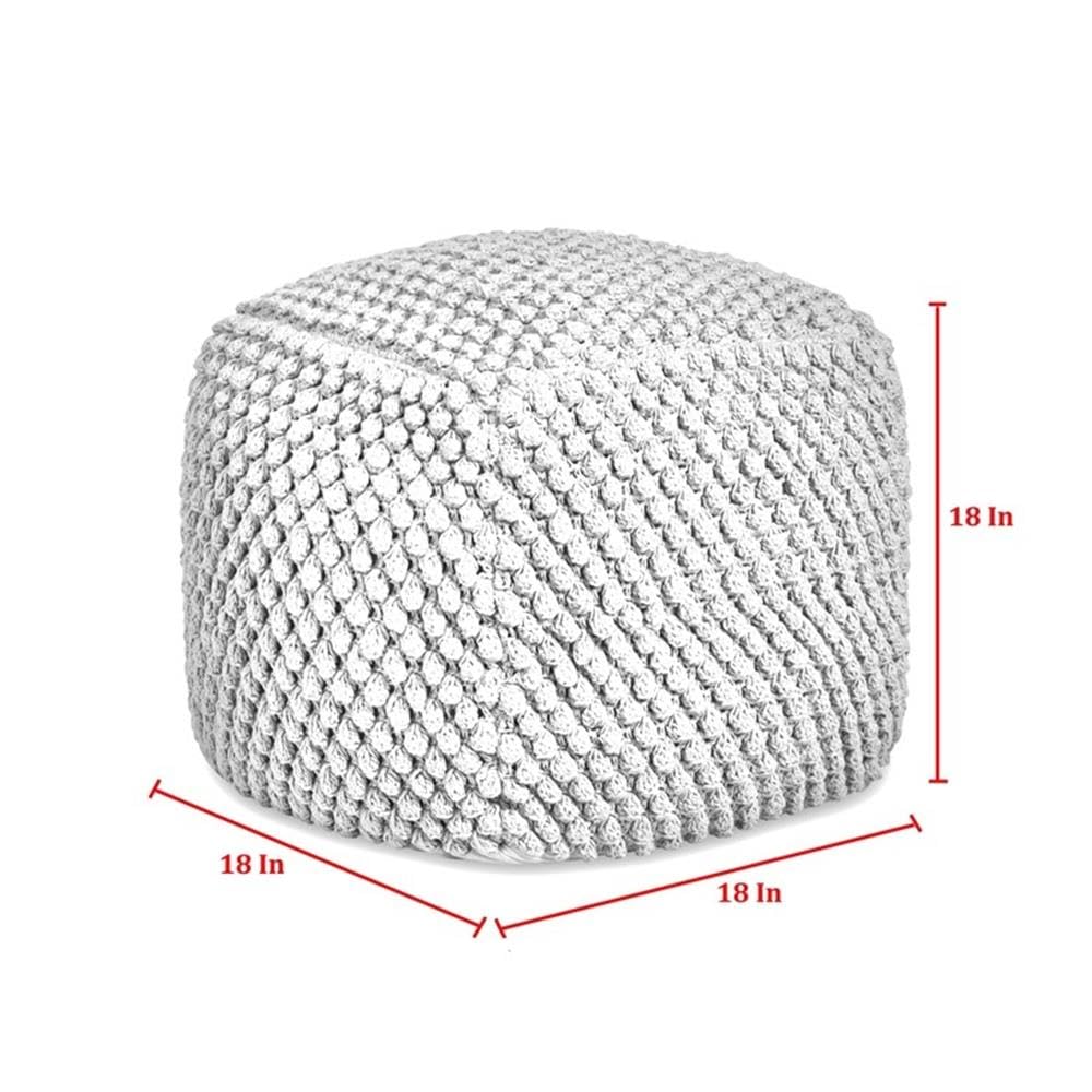 Premium Luc Cotton Yarn Pouf Ottoman - Light Grey Home Decor Accent for Living Room, Bedroom & Nursery | Soft Handmade Footstool, Boho Chic Seating