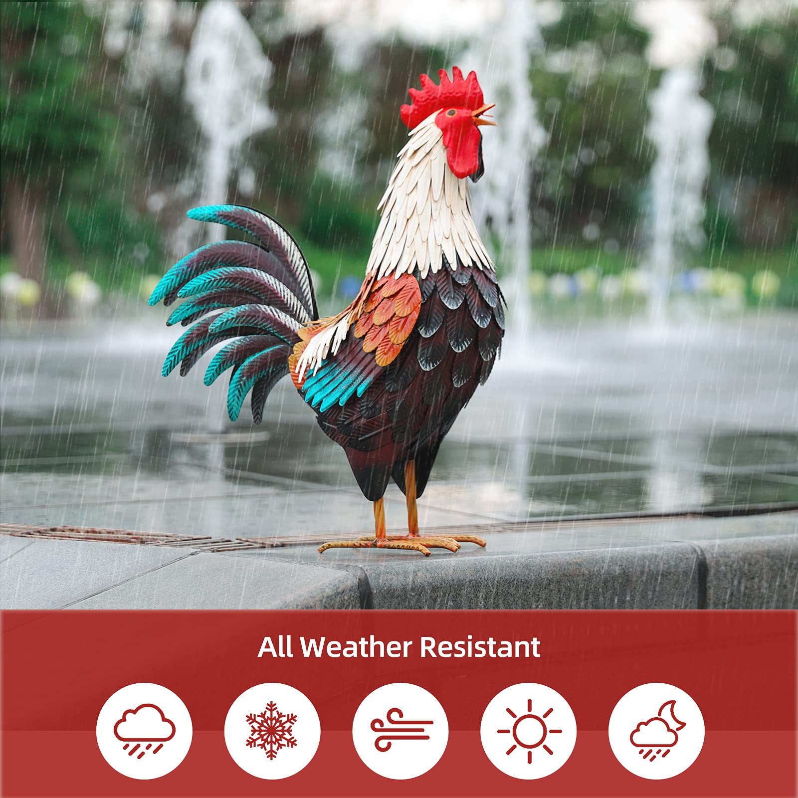 Vintage Metal Rooster Decor - Handcrafted Yard Chicken Statue for Outdoor Garden, Backyard, Patio & Kitchen Decorations | Perfect for Farmhouse, Rustic & Country Style Home Décor