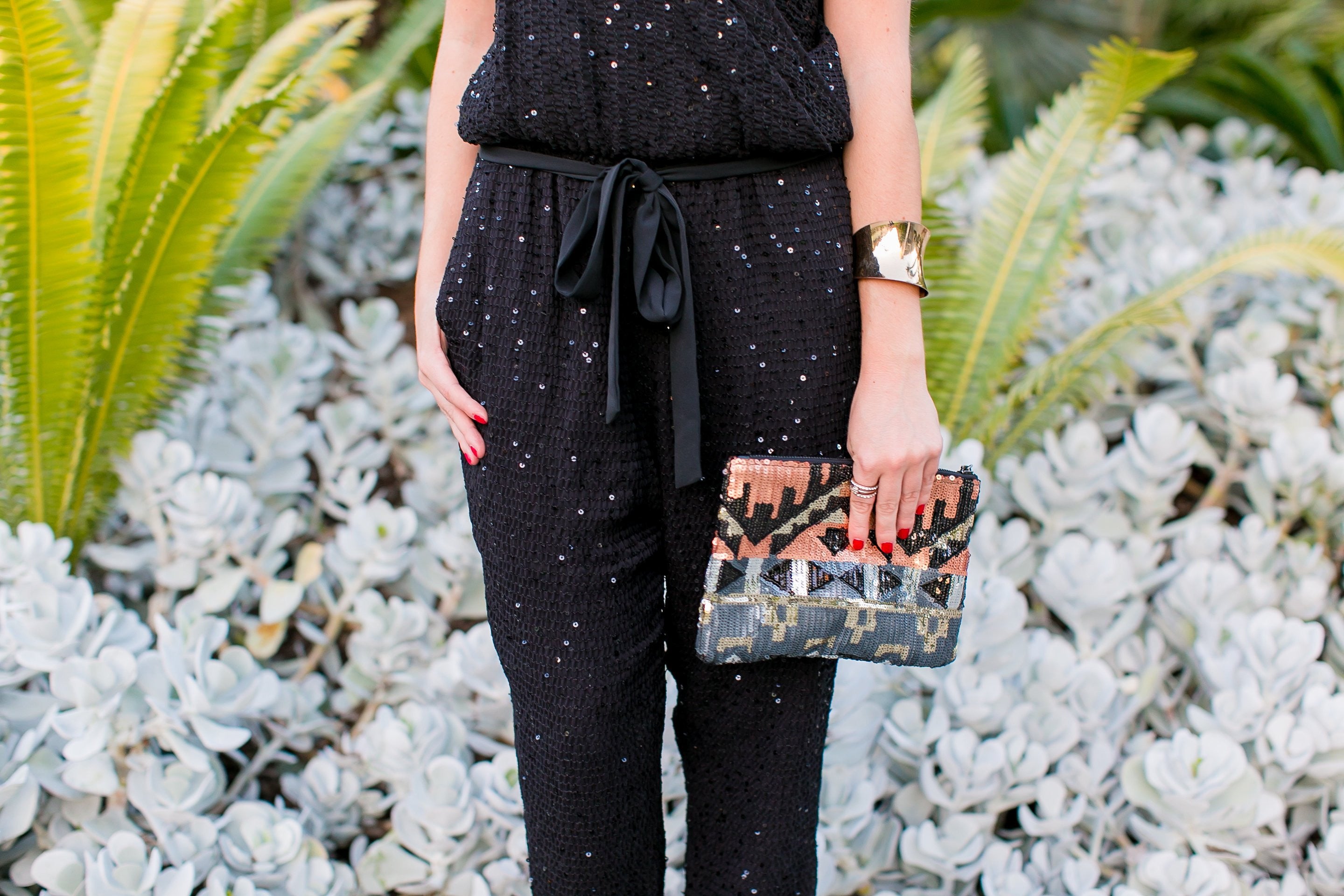 Donna Morgan Black Sequin Wrap Formal Jumpsuit for Women - Elegant Evening Wear for Parties, Weddings & Special Occasions