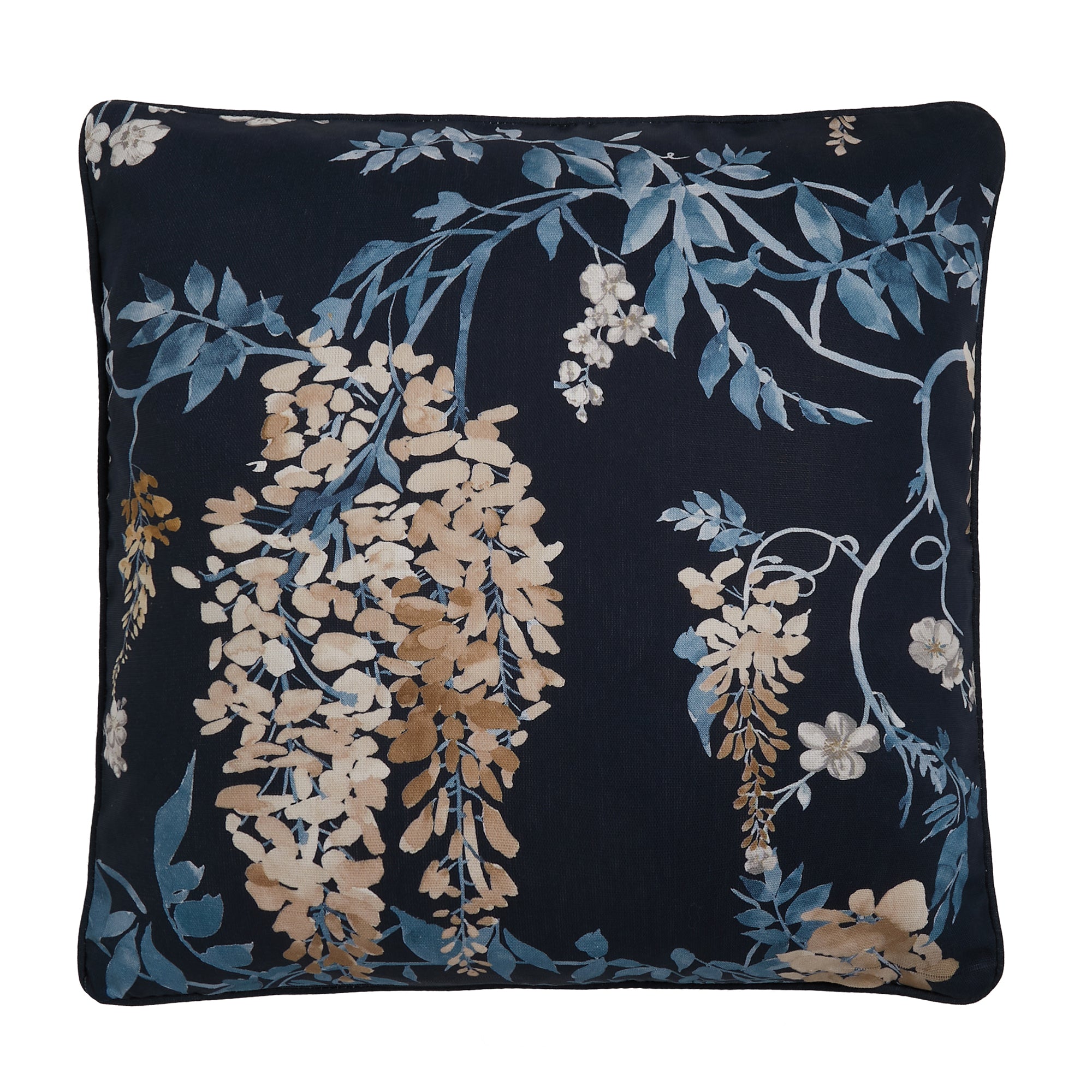 Dreams & Drapes Wisteria Floral Throw Pillow Cover - Navy Blue Decorative Cushion for Sofa, Bed, Living Room & Home Decor