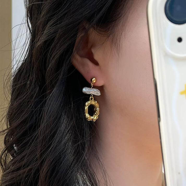 Elegant Asymmetric French Freshwater Pearl Drop Earrings for Women | DMS182 | Perfect for Weddings, Parties & Special Occasions