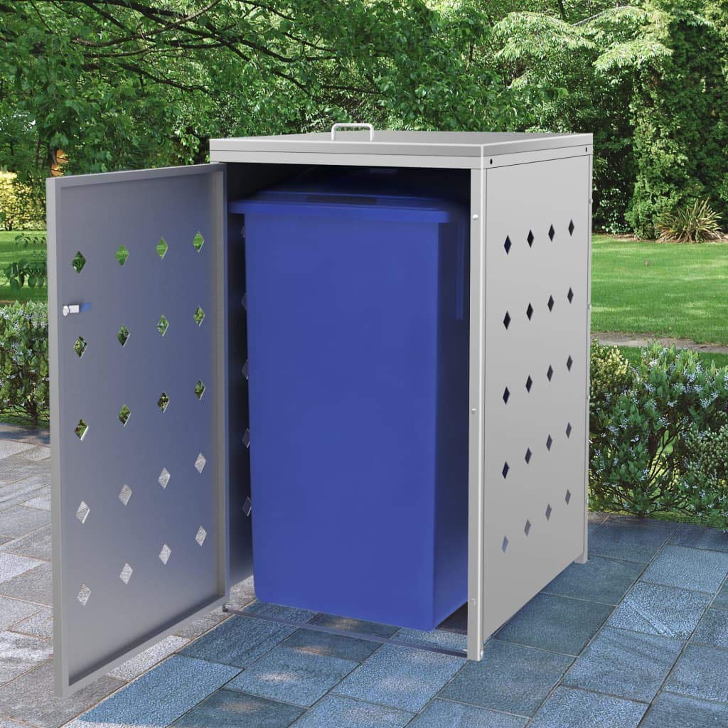 vidaXL 63.4 Gallon Wheelie Bin Shed - Stainless Steel Trash Can Cover with Multiple Size Options | Outdoor Waste Storage Solution for Backyard, Garden & Garage
