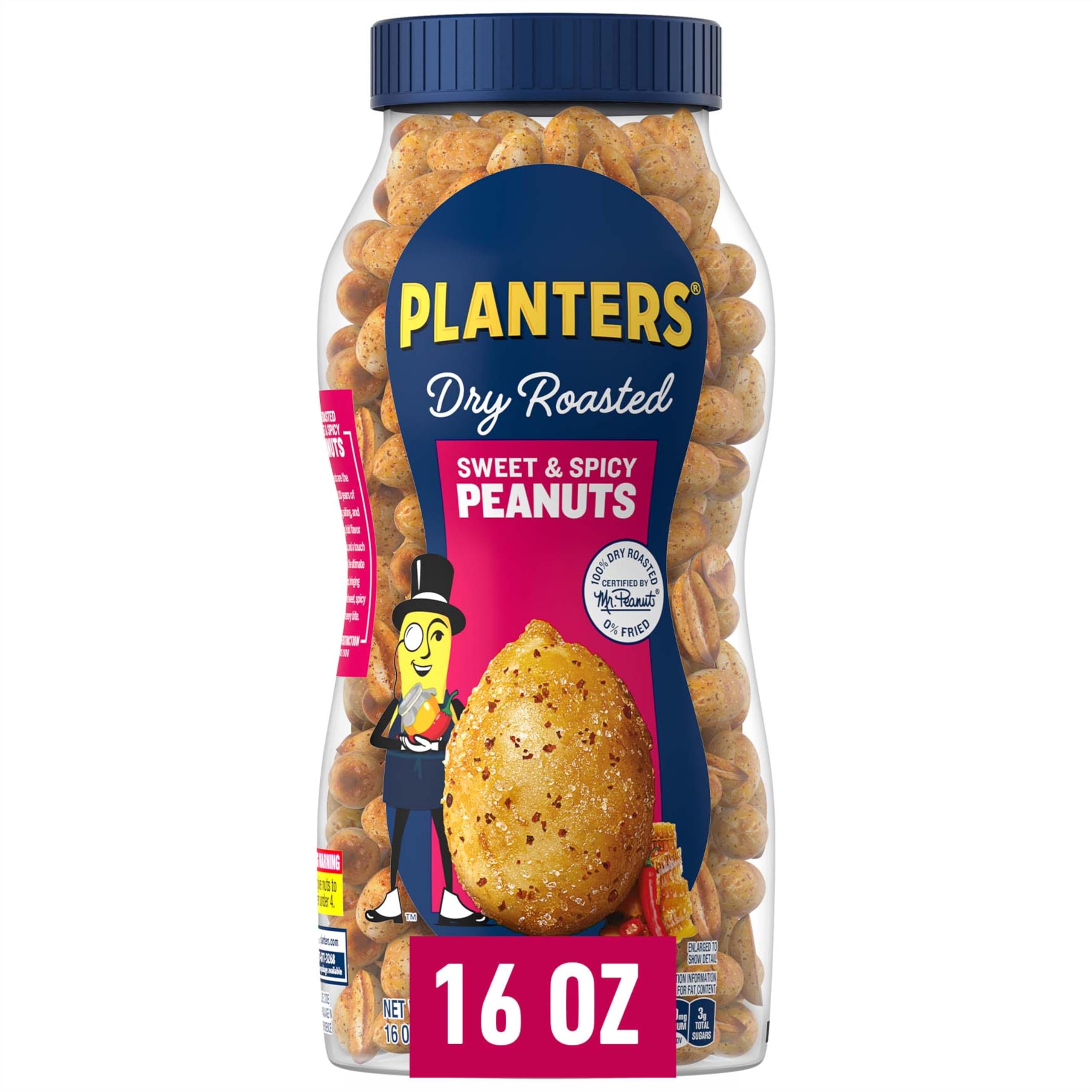 PLANTERS Sweet and Spicy Peanuts - Honey Roasted Peanut Snacks (16oz Jar) | Kosher Certified, Plant-Based Protein | Perfect for Parties, After School Snacks & Quick Energy Boost | Great for Office, Road Trips & Movie Nights