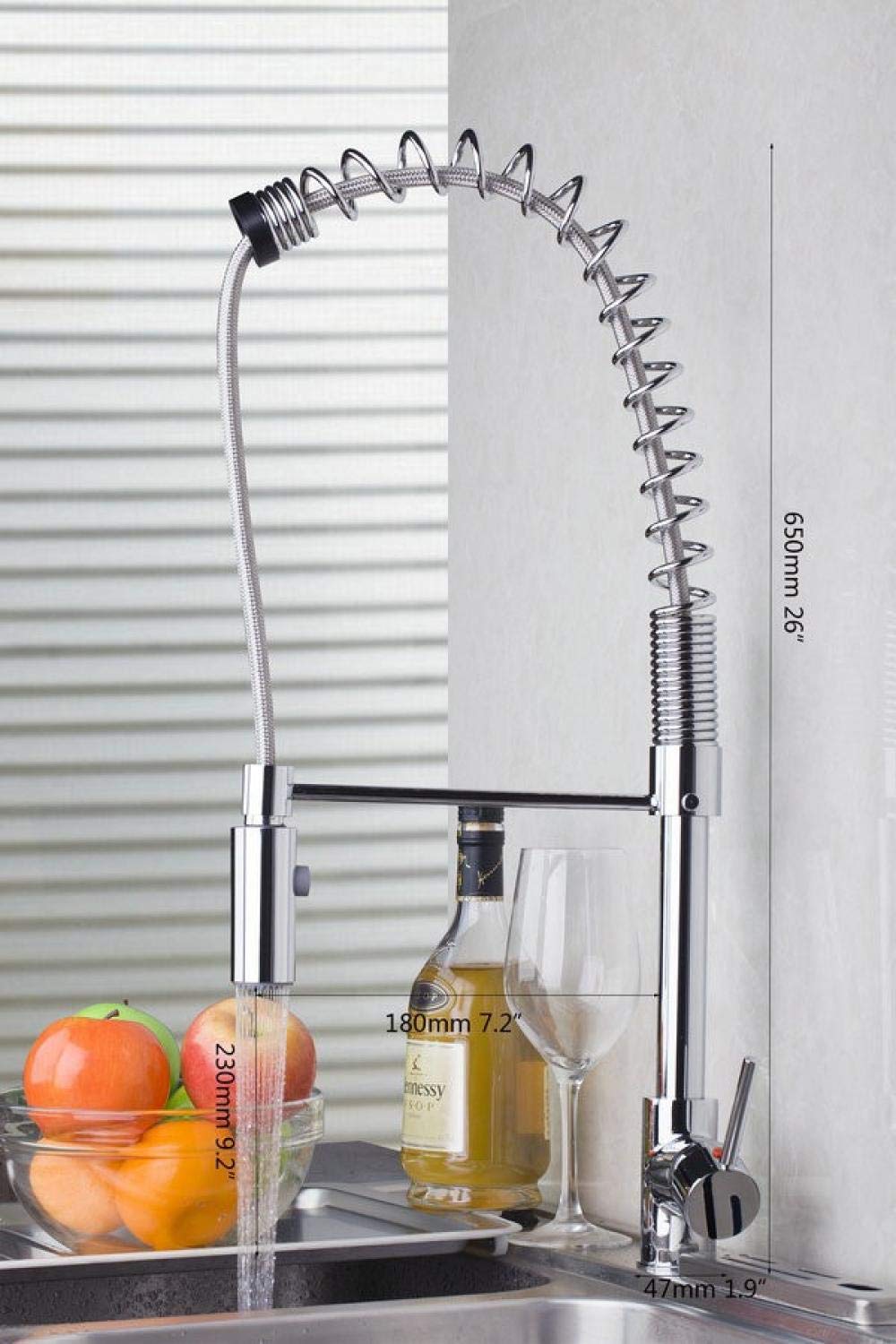 Pull Out Down Vessel Sink Faucet - Chrome Solid Brass Deck Mount Kitchen Sink Mixer Tap with Spring Spray Push Button for Modern Bathroom & Kitchen Renovation | Perfect for Vanity, Bar, and Utility Sinks