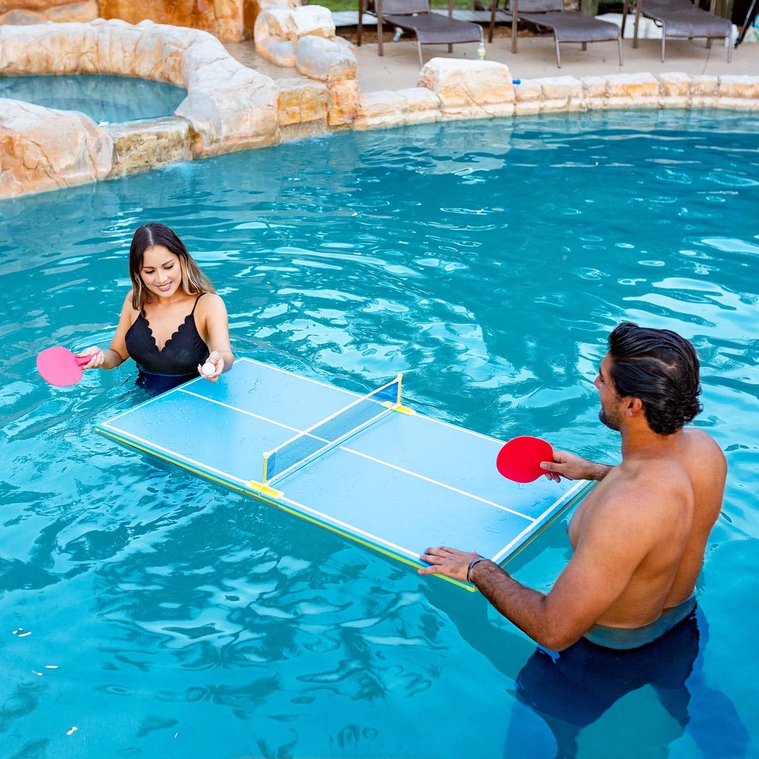 Pool Tennis Set for Two - Floating Pool Table Game with 2 Paddles & Ball - Fun Water Sports Equipment for Pool Parties, Backyard Fun & Summer Activities