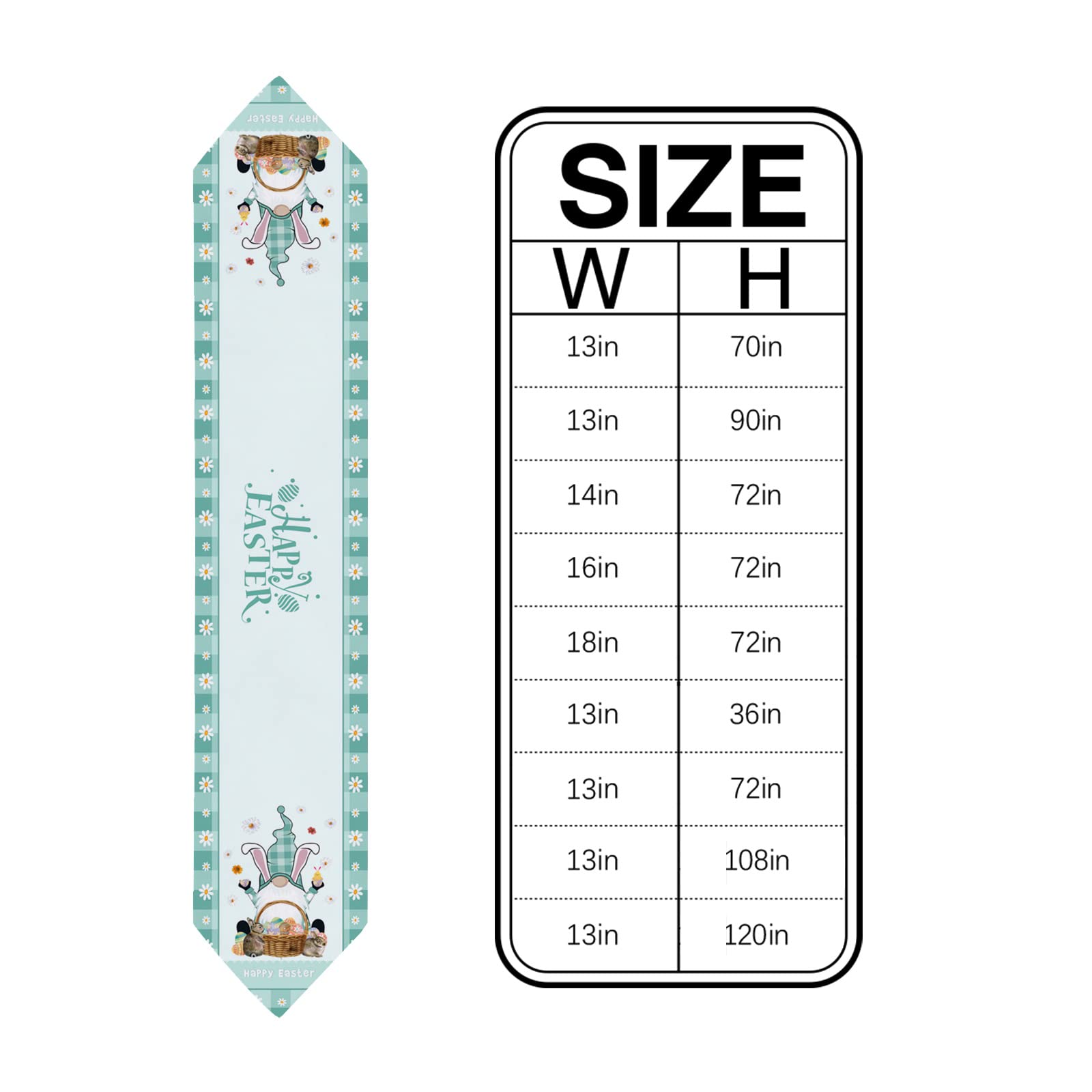 ALAGEO Easter Gnome Table Runner - Bunny Ears Gnome Decorative Runner, Machine Washable Teal Green Check Plaid Dresser Scarf for Spring Easter Holiday Dinner Parties (13x108 Inch) | Perfect for Easter Decor, Holiday Tablescapes & Seasonal Home Decor