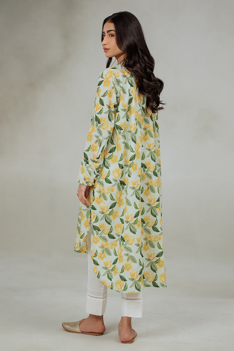 Lemon Glaze Printed Lawn Shirt for Women - Lightweight Summer Blouse, Casual & Boho Style for Outdoor Activities, Beach, and Travel