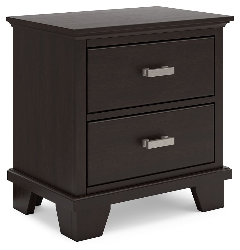 Covetown Dark Brown Two Drawer Nightstand - Modern Bedside Table for Bedroom, Living Room & Office Storage