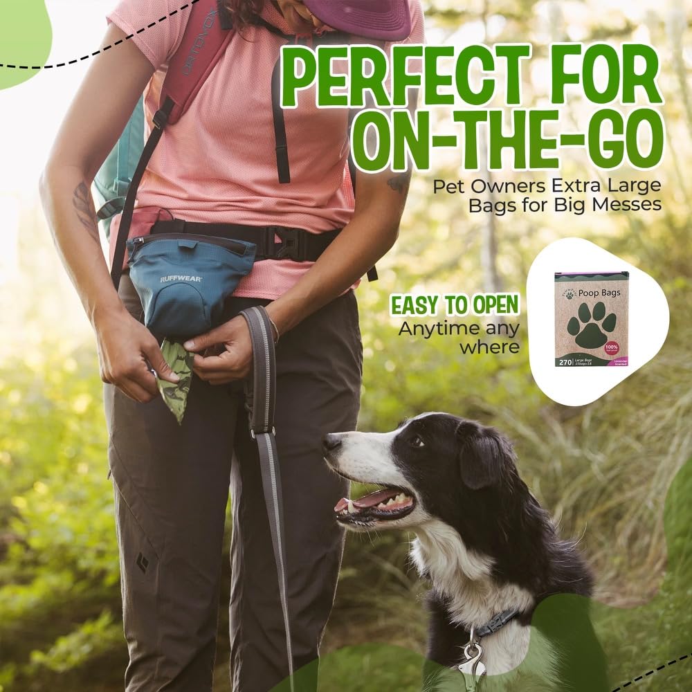 Premium Lavender Scented Dog Poop Bags - 270 Count Leak-Proof, Extra Thick & Strong Waste Bags (9” x 13”) for Large Dogs & Cats | Ideal for Walks, Park Visits & Backyard Cleanup