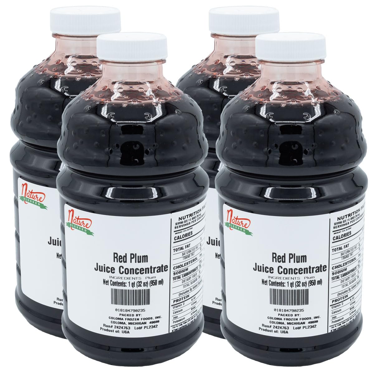 100% Pure Plum Fruit Juice Concentrate - 4 Quarts (4/32 fl oz Bottles) | Natural Ingredient for Home Brewing, Winemaking, Mead & Jelly Making | Perfect for Cocktails, Smoothies & Baking Recipes