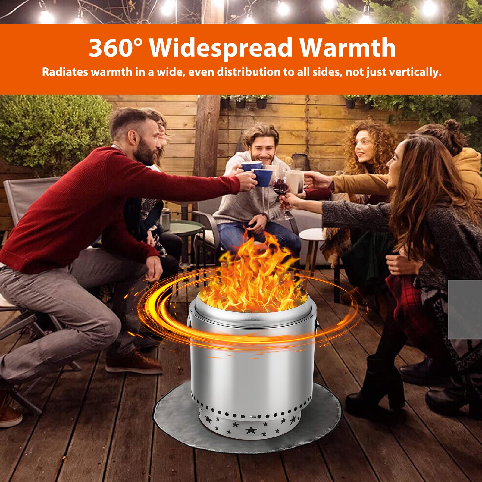 GARVEE 16.5 Inch Smokeless Fire Pit - Portable Outdoor Wood Burning Fireplace with Removable Ash Pan & Poker - Stainless Steel Backyard Fire Pit for Camping, Patio, Bonfire & Outdoor Gatherings