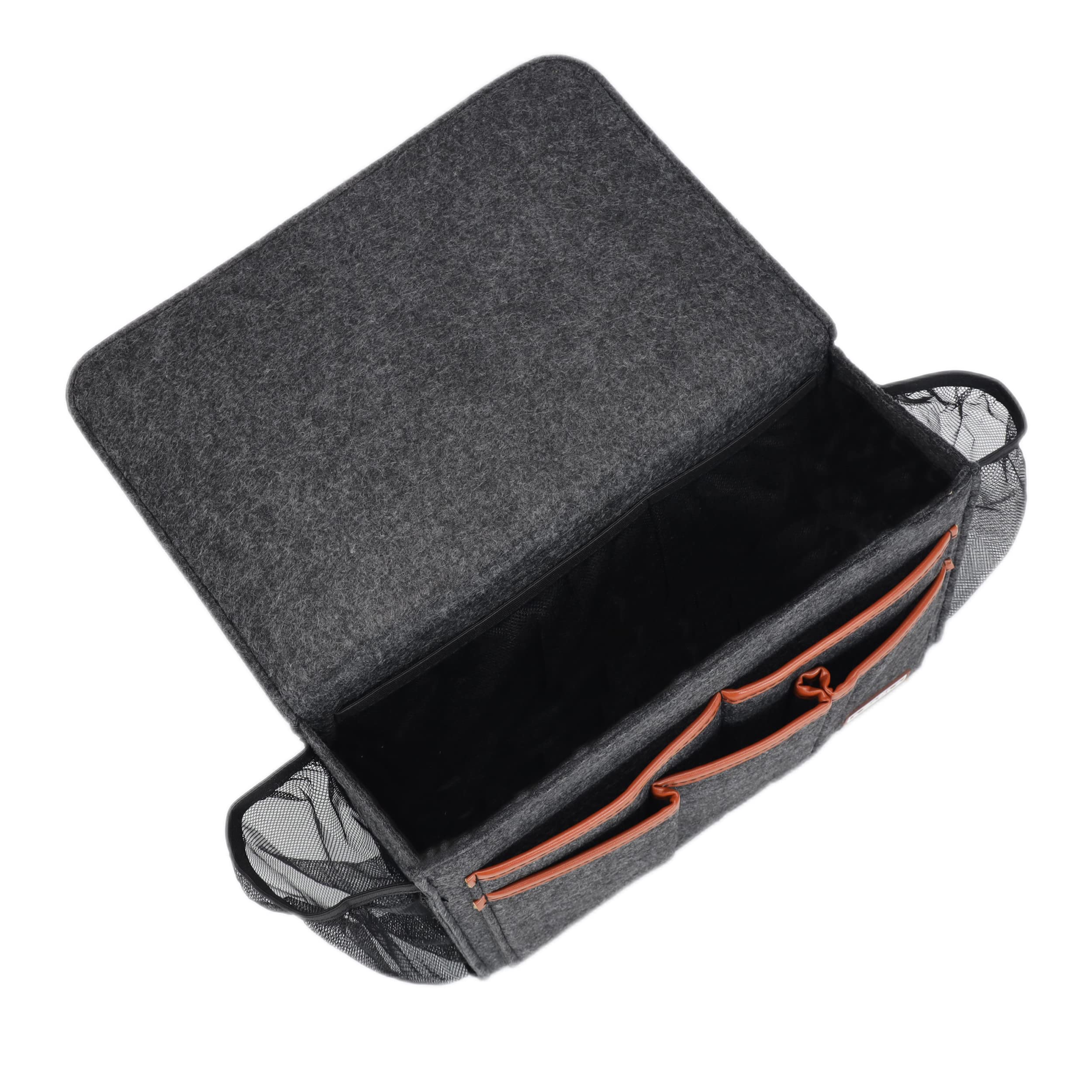 Large Bedside Caddy Organizer - 13.4'' x 18.1'' Oversized Storage Holder for Magazines, Remotes & Phones (Dark Grey) - Perfect for Bedside, Sofa & Wheelchair Organization