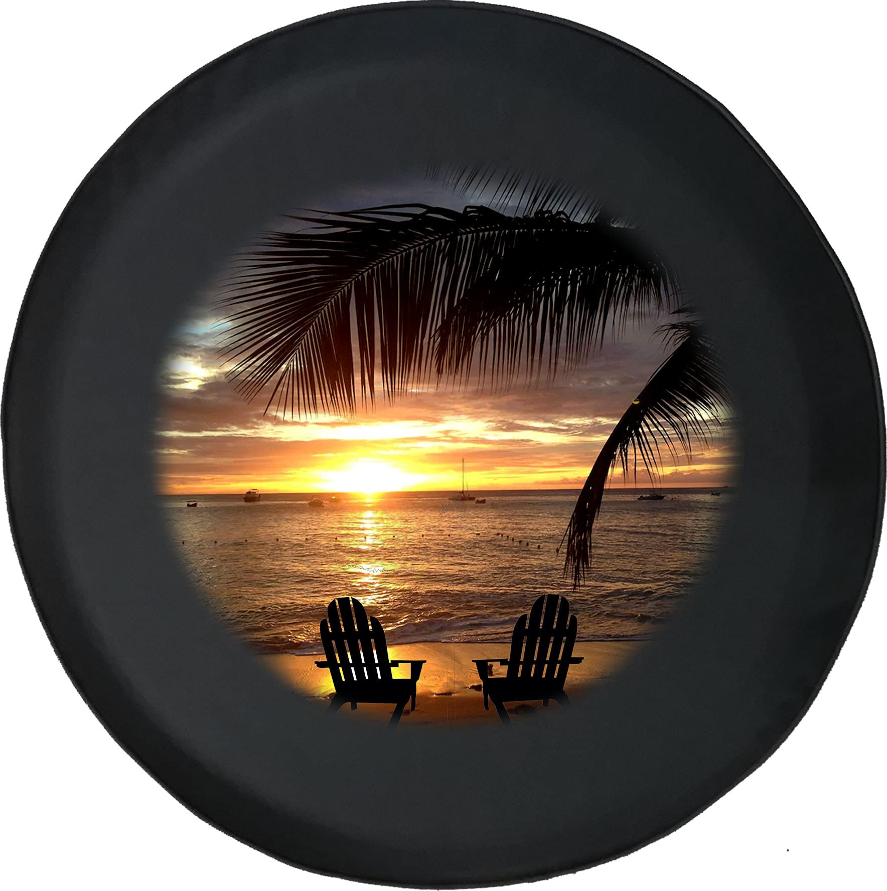 28 Inch Tropical Island Sunset Spare Tire Cover for SUV, RV & Trailer Accessories – Perfect for Beach Trips & Roadside Picnics