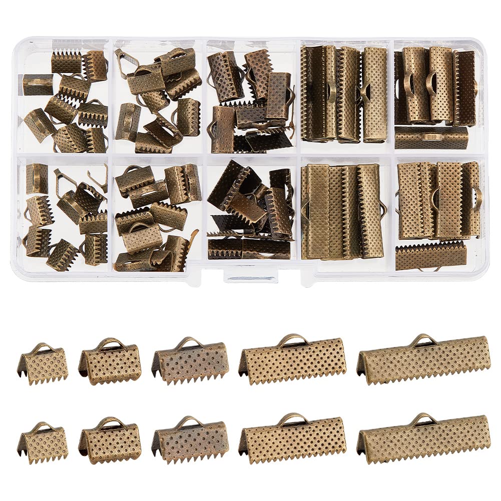 PH PandaHall 100Pcs Antique Bronze Ribbon Clamp End Crimps, 8-25x6-8x5mm Assorted Sizes for Bracelet, Bookmark, Leather Craft, Jewelry Making Supplies – DIY Charm Beading & Scrapbooking