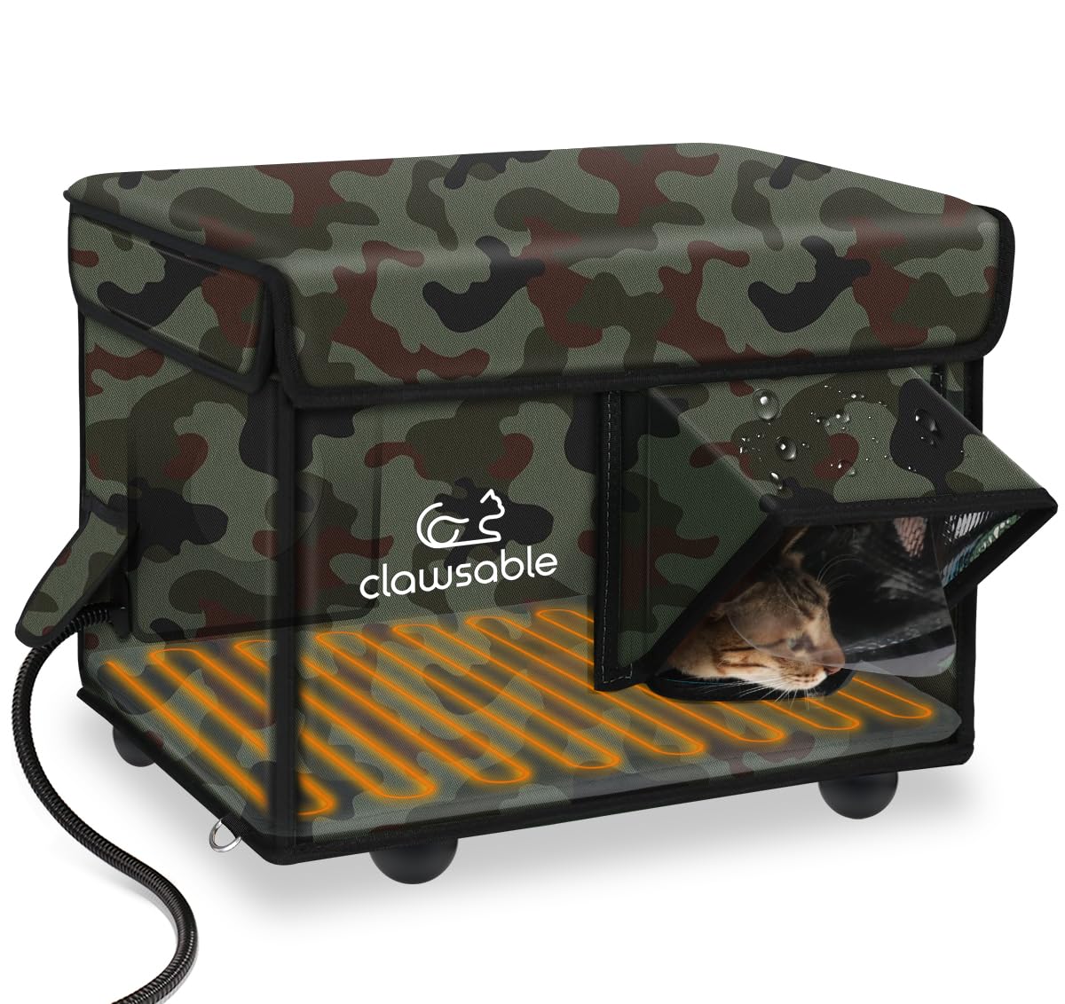 Clawsable Indestructible Heated Cat House for Outdoor Cats - 100% Weatherproof Winter Shelter with Safe Escape Door & Insulated Heater for Feral, Barn & Stray Cats | Perfect for Cold Weather, Backyard & Farm Use