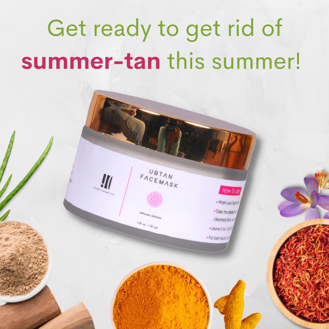 Hayze Cosmetics Ubtan Face Mask with Turmeric & Sandalwood - Natural Tan Removal & Skin Brightening Treatment for Dark Spots & Hyperpigmentation | Kaolin Clay & Olive Oil Formula | 50g | Perfect for Daily Glow Routine & Post-Sun Care