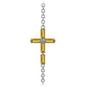 1.15 Carat 14K Solid White Gold Cross Bracelet with Natural Citrine Gemstone - Elegant Religious Jewelry for Women, Perfect for Gifts, Church, Weddings & Special Occasions