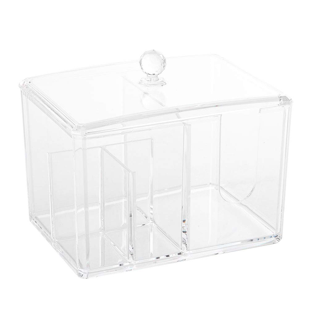 Makeup Storage Box with Large Capacity & Partition Design - Safe Cotton Swabs Organizer, Durable PS Material for Home & Travel Makeup Tools Organization