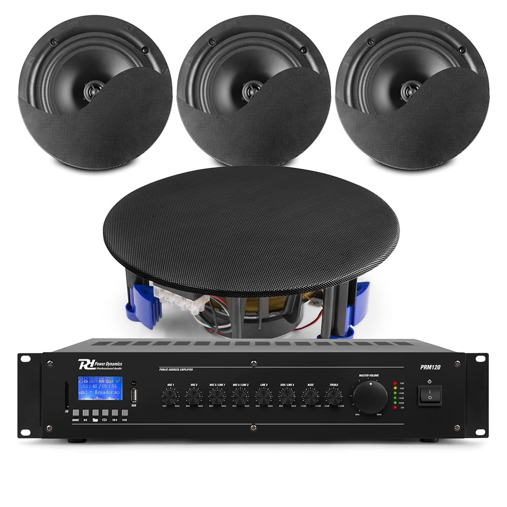 Power Dynamics NCSP6B Commercial Ceiling Speaker System - 4x 6.5-Inch In-Ceiling Speakers with Bluetooth Mixer Amplifier & Speaker Cable - Perfect for Restaurants, Offices, Retail Stores & Background Music Applications