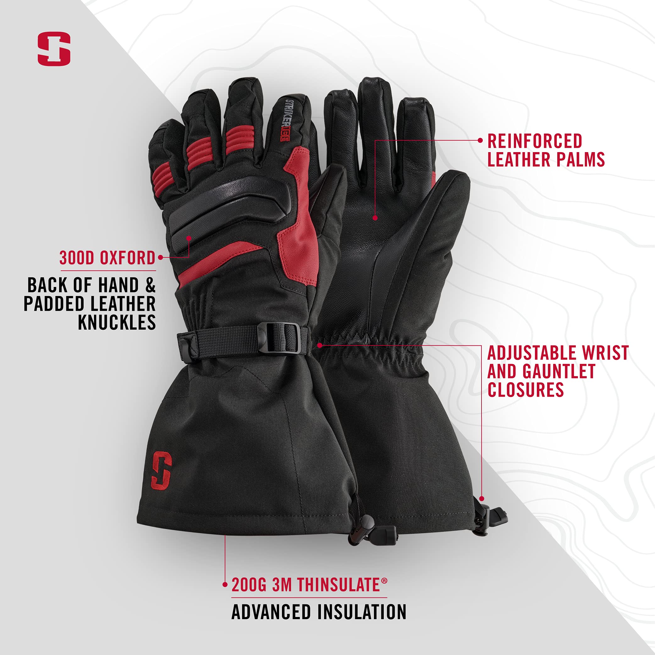 Striker Men's Defender Waterproof Breathable Insulated Ice Fishing Gloves - Adjustable Wrist & Gauntlet Closure for Cold Weather Fishing & Outdoor Activities