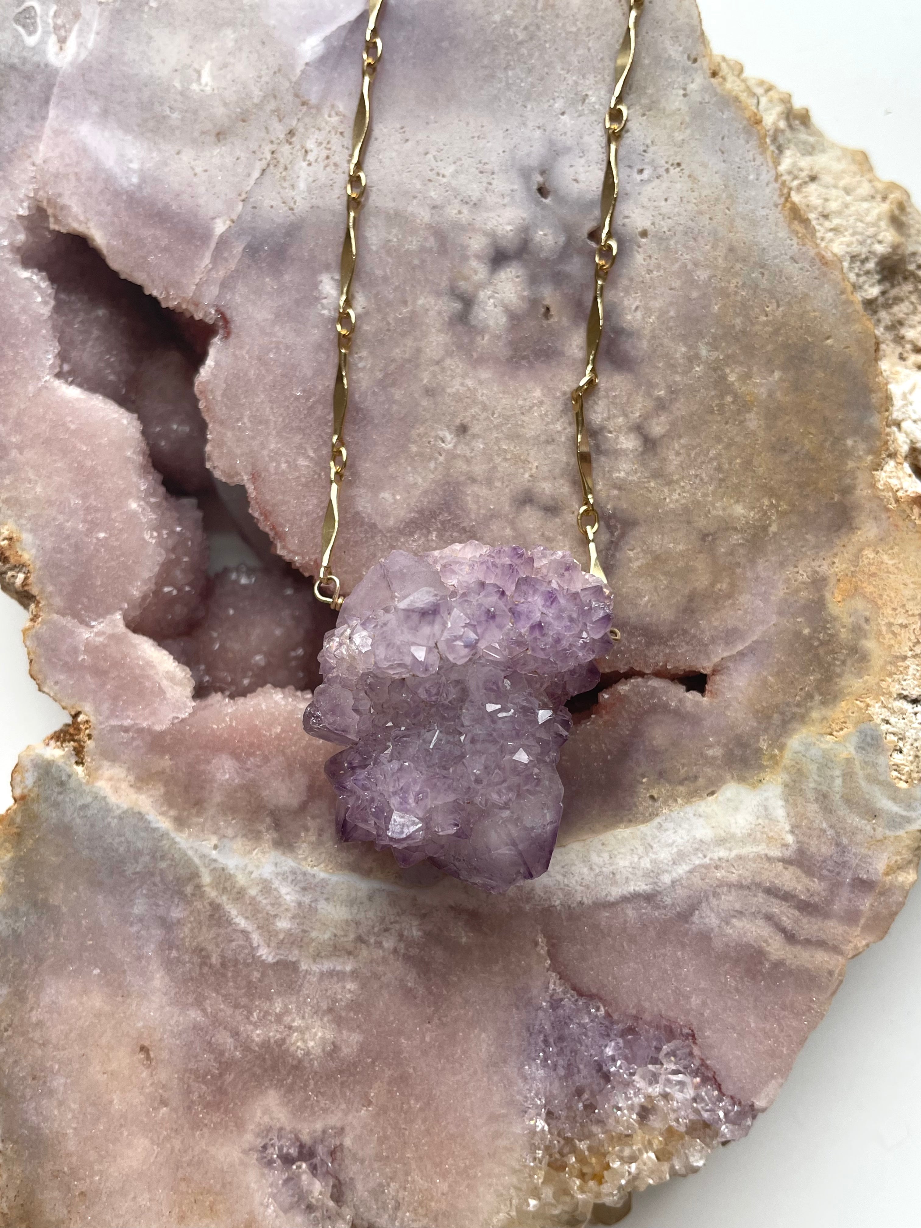 Spirit Quartz Amethyst Statement Necklace - 14K Gold Filled Pendant for Women | Elegant Boho Jewelry for Weddings, Parties & Special Occasions