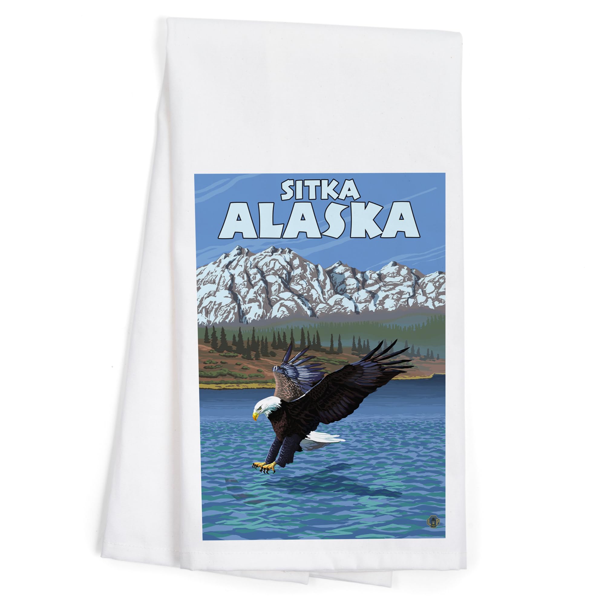 **Lantern Press Sitka Alaska Bad Eagle Diving Tea Towel - 100% Cotton Decorative Hand Towel for Kitchen, Home & Gifts - Perfect for Dish Drying, Decor, and Hostess Gifts**