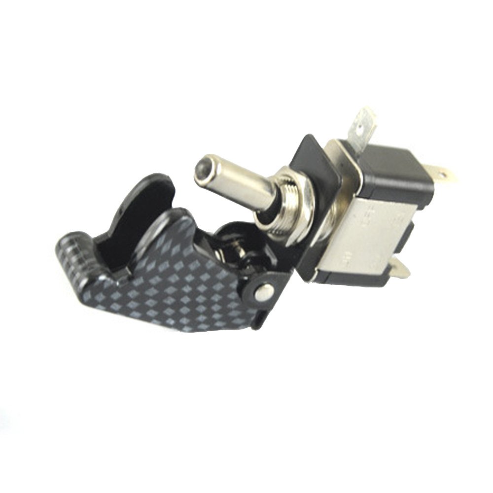 ESUPPORT 12V 20A Waterproof Rocker Switch with White LED - Carbon Fiber Cover for Cars, Boats, RVs & Marine Use - Perfect for Dashboard, Control Panel & Automotive Lighting Systems