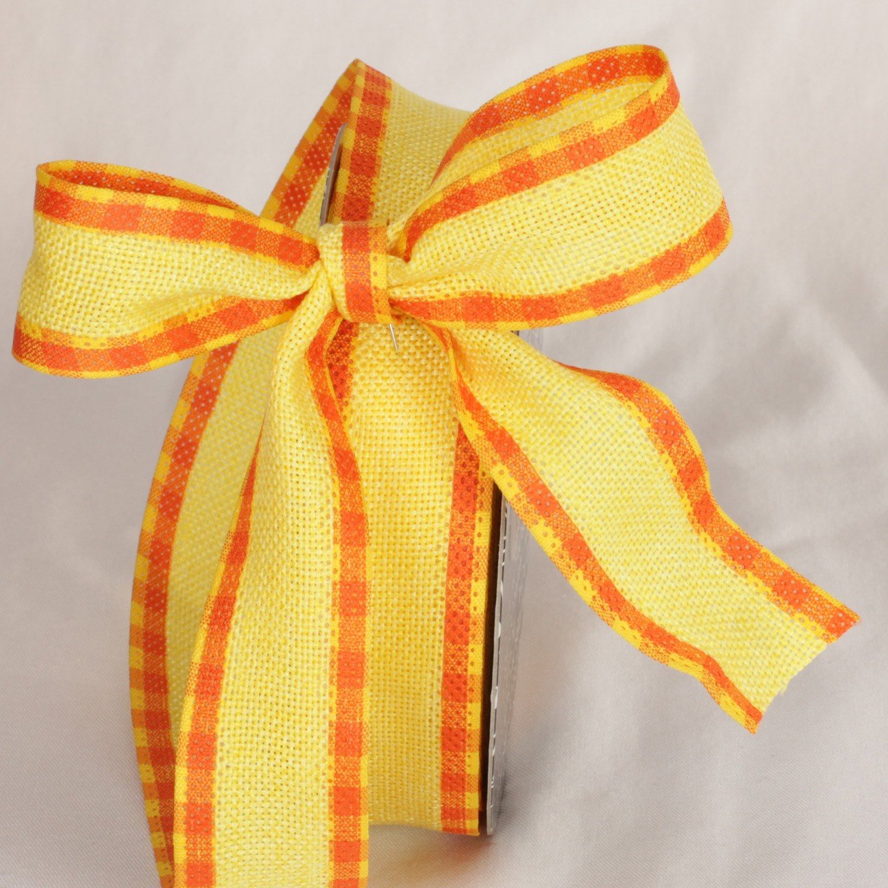 Vibrant Yellow and Orange Plaid Wired Burlap Craft Ribbon - 1.5 Inch x 40 Yards Bulk Roll for Gift Wrapping, DIY Projects, Wedding Decorations and Seasonal Crafts
