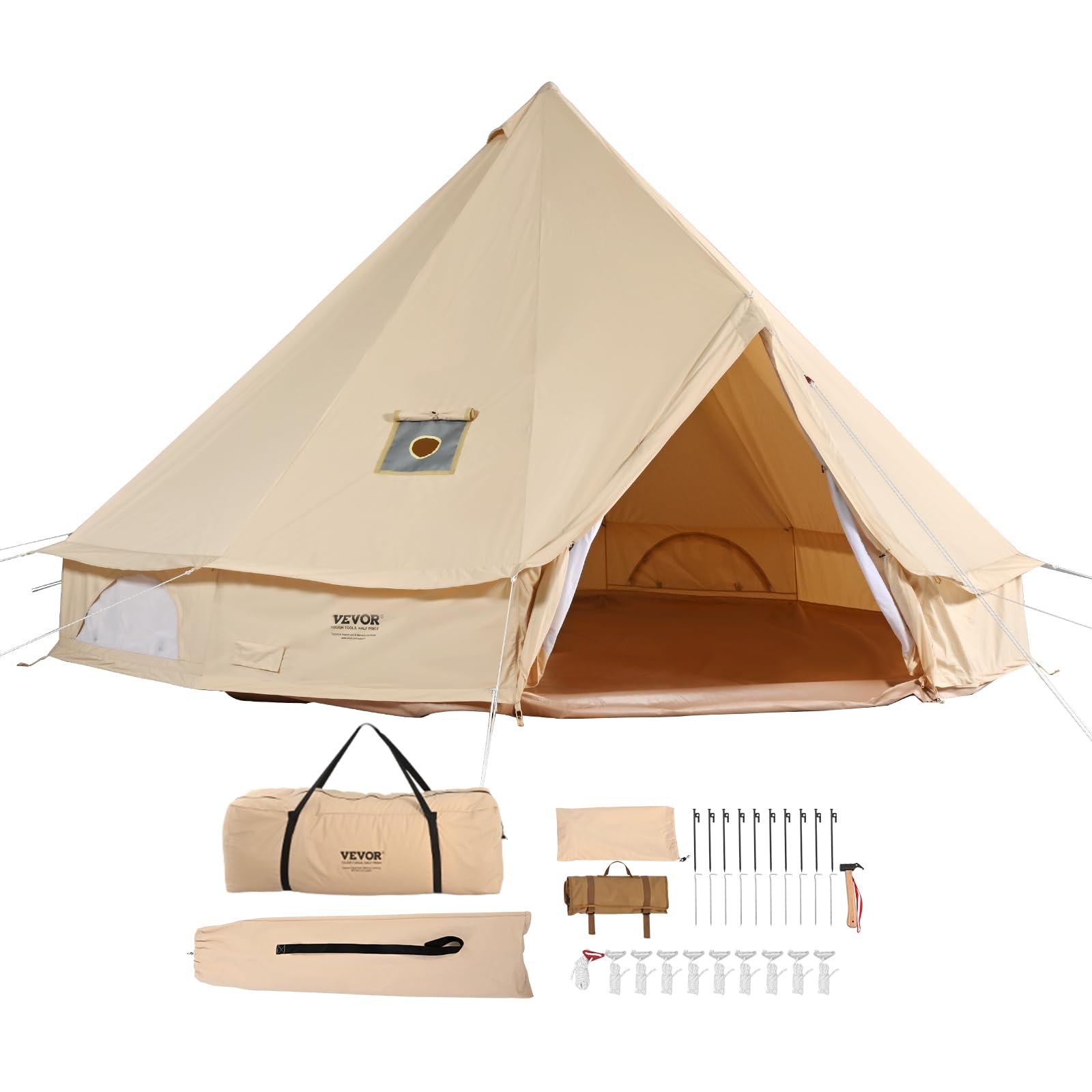 VEVOR 4-Season Canvas Bell Tent with Stove Jack - Breathable, Spacious for 4 People - Perfect for Family Camping, Hunting Trips & Outdoor Adventures