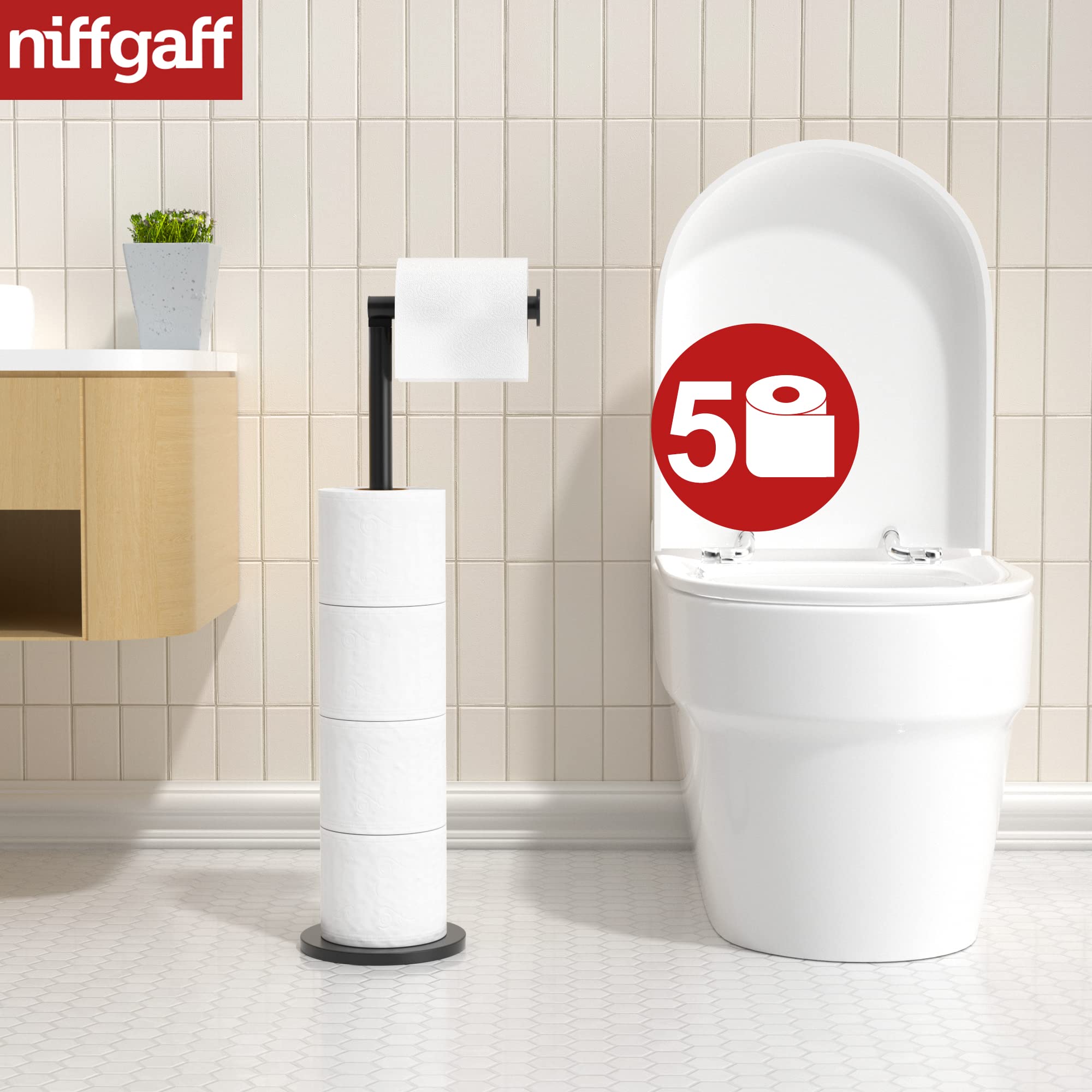 Stainless Steel Free Standing Toilet Paper Holder - Foldable Bathroom Tissue Roll Stand with Anti-Rust Base, Holds 5 Rolls - Perfect for Small Bathrooms, RVs & Guest Toilets
