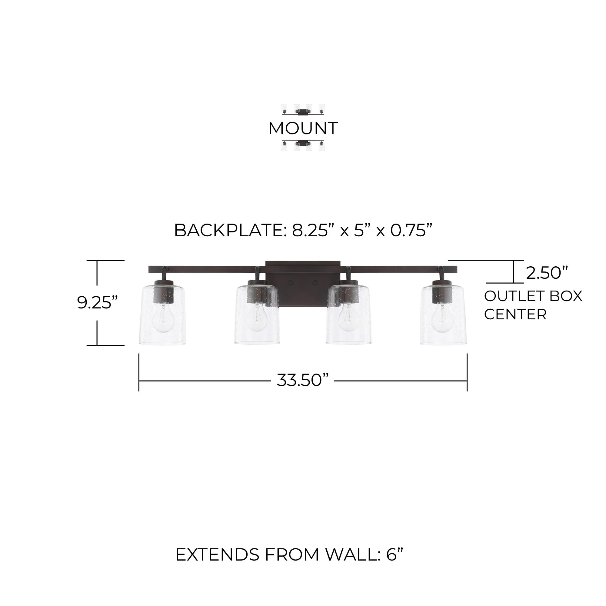 **Greyson Urban/Industrial Clear Seeded Glass Bathroom Vanity Wall Light - 4-Light Fixture, 400W, Bronze Finish (9