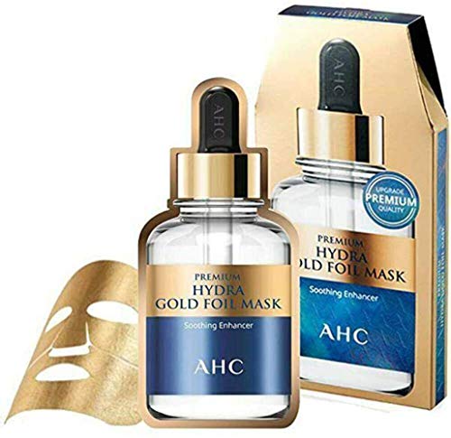 AHC Premium Hydra Gold Foil Face Mask - Soothing & Hydrating Korean Sheet Mask with Whitening & Anti-Wrinkle Benefits - 5 Pack (25g Each) for Spa Night & Self-Care Routine