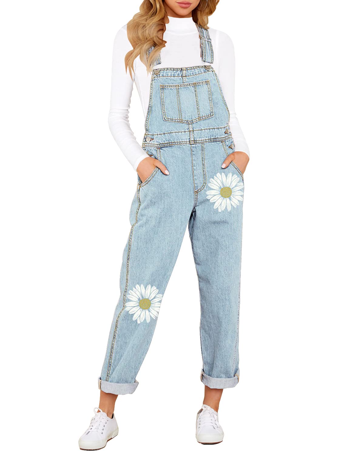 LookbookStore Women's Stretchy Denim Overalls - Casual Bib Jumpsuit with Pockets | Perfect for Work, Outdoor Adventures & Street Style Fashion