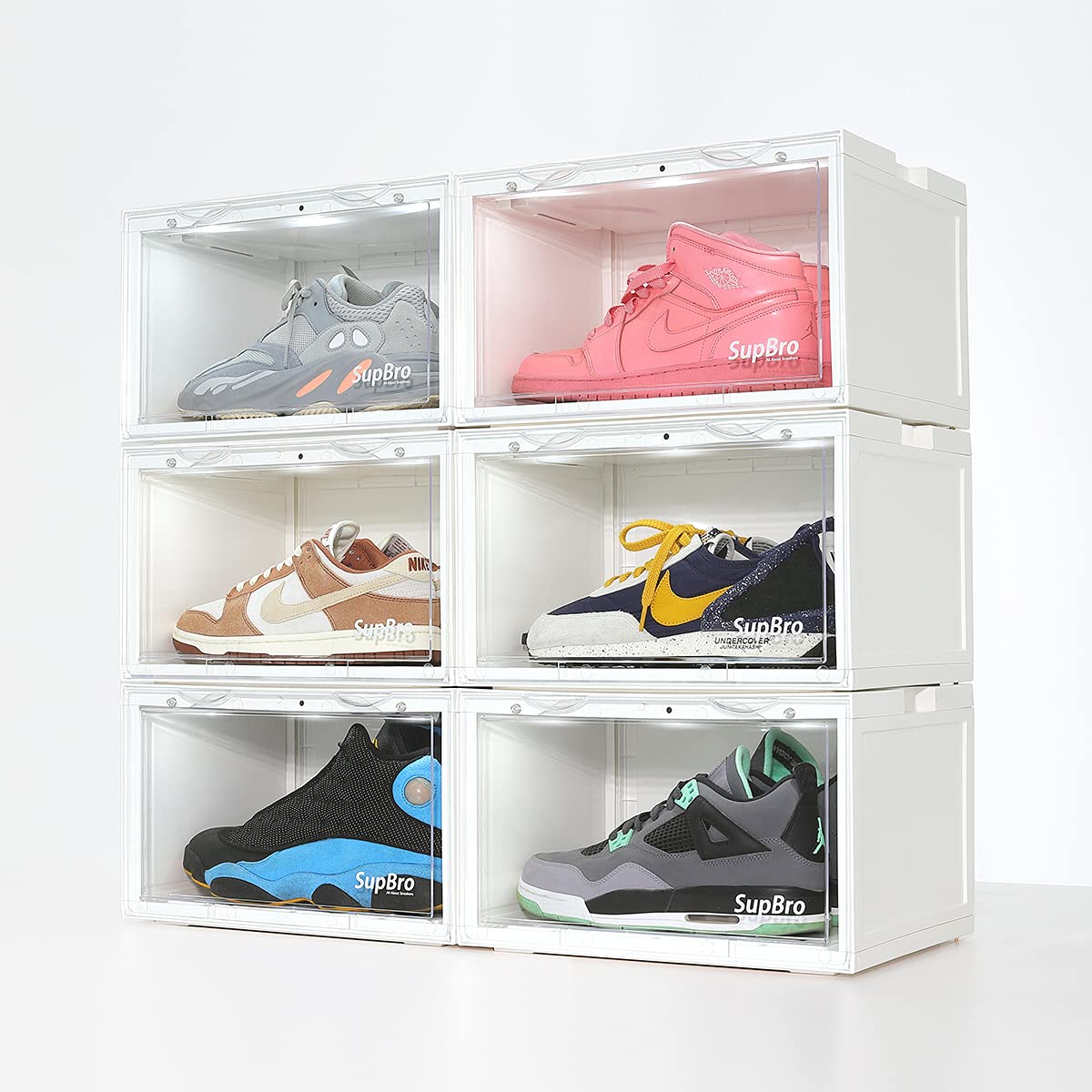 SupBro 6-Pack Stackable LED Shoe Storage Box with Voice Control & Clear Plastic Door - 10.4