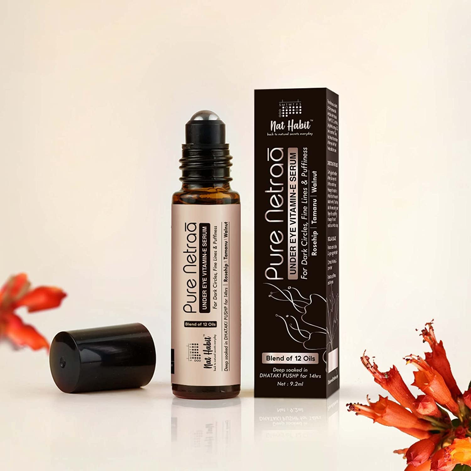 Pure Netraa Vitamin E Under Eye Serum for Dark Circles, Wrinkles & Puffiness | 100% Natural Ayurvedic Eye Cream with Rosehip, Tamanu & Walnut | Fresh Made, Deep Soaked in Dhataki for 14 Hours | Perfect for Nighttime Skincare & Morning Refreshment