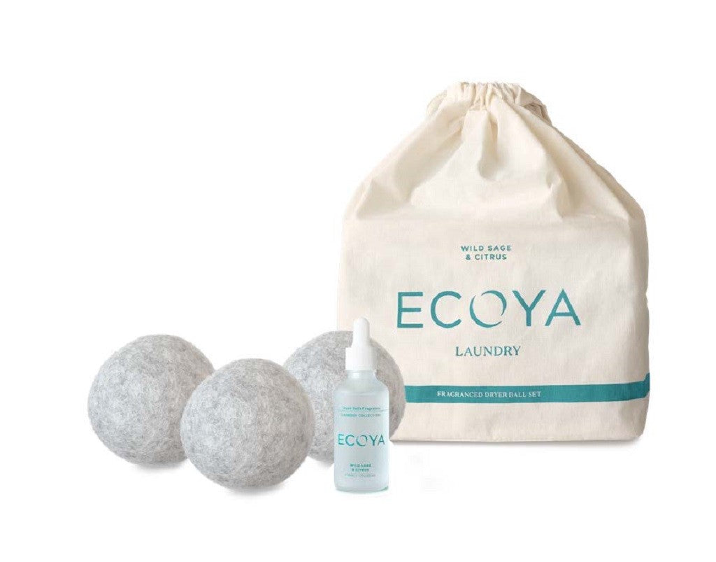 Ecoya Laundry Collection - 100% Natural Wool Dryer Balls Set with Essential Oil Dropper - Wild Sage & Citrus Scent - Reduce Static & Wrinkles for Soft, Fresh Laundry - Perfect for Eco-Friendly Homes & Sensitive Skin