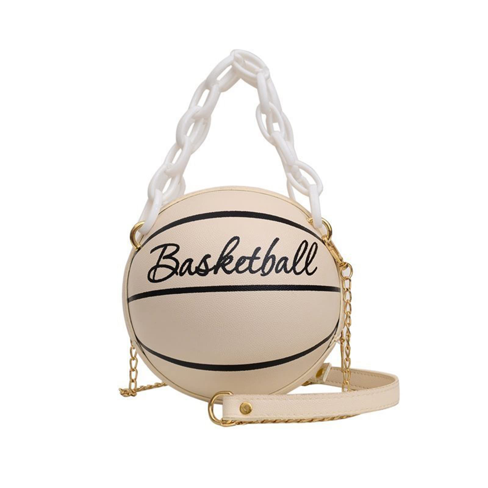 Jakashy Basketball Purse for Women & Girls - Stylish Shoulder Bag, Crossbody Messenger Handbag with Chain Strap, Trendy Tote for Sports & Casual Outings (Beige) - Perfect for School, Gym, Shopping & Daily Use