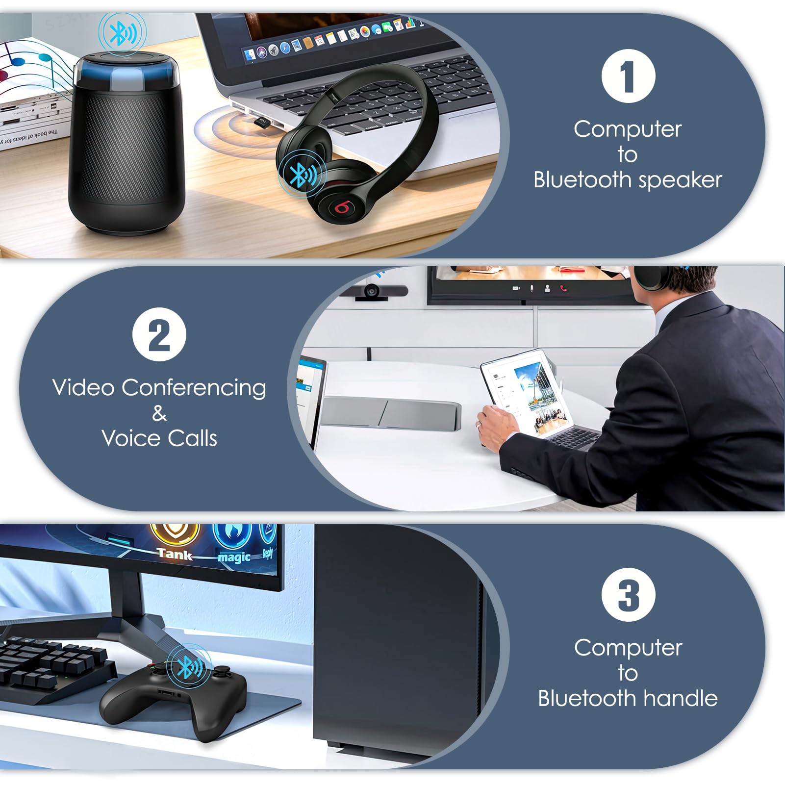 Bluetooth 5.3 USB Adapter for PC & Laptop - Windows 11/10/8.1/7 Plug & Play Wireless Dongle - Connect Headphones, Speakers, Keyboard, Mouse, Printer, Controller & Tablet - Perfect for Home Office, Gaming & Remote Work