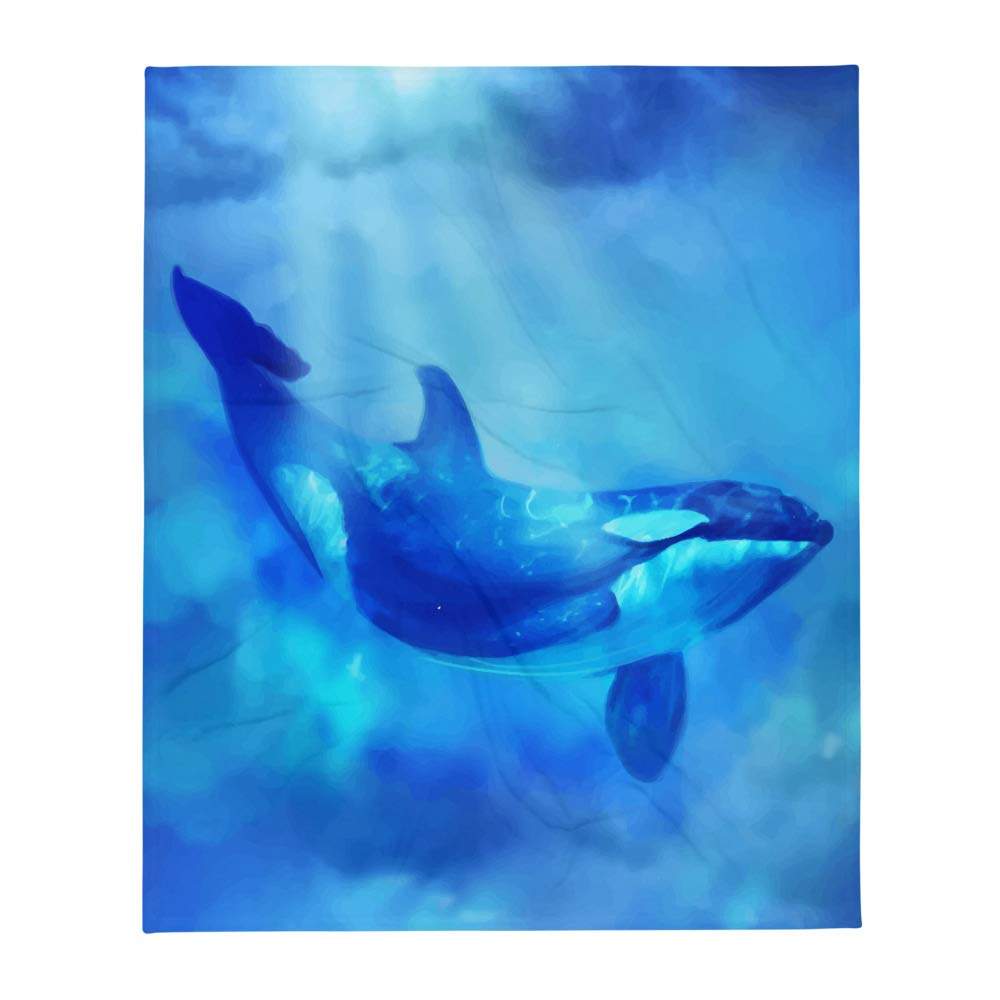 Orca Minky Throw Blanket - Soft Killer Whale & Sea Panda Design - Blue Ocean Print Cozy Blanket for Bed, Couch, Sofa - Perfect Gift for Whale Lovers & Home Decor
