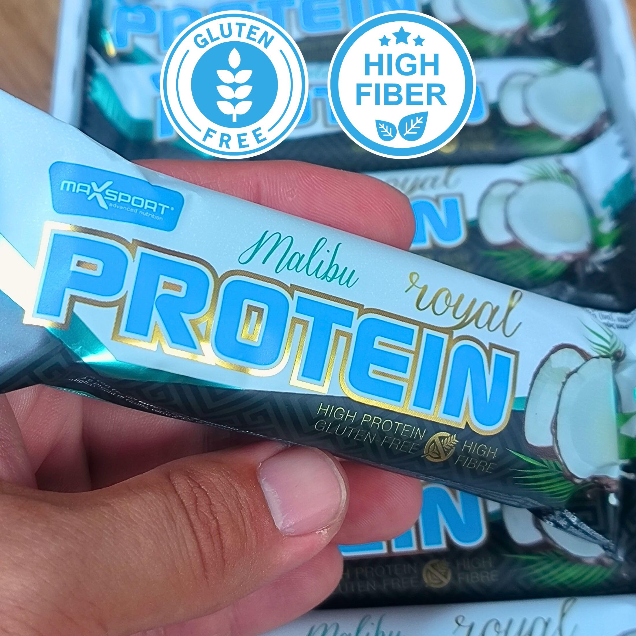 MaxSport Nutrition Royal 25% Protein Bar - Gluten Free High Protein Snack 24x60g (24 Pack) | Coconut Malibu Flavor | Post-Workout Recovery, Keto Diet & On-The-Go Energy Boost
