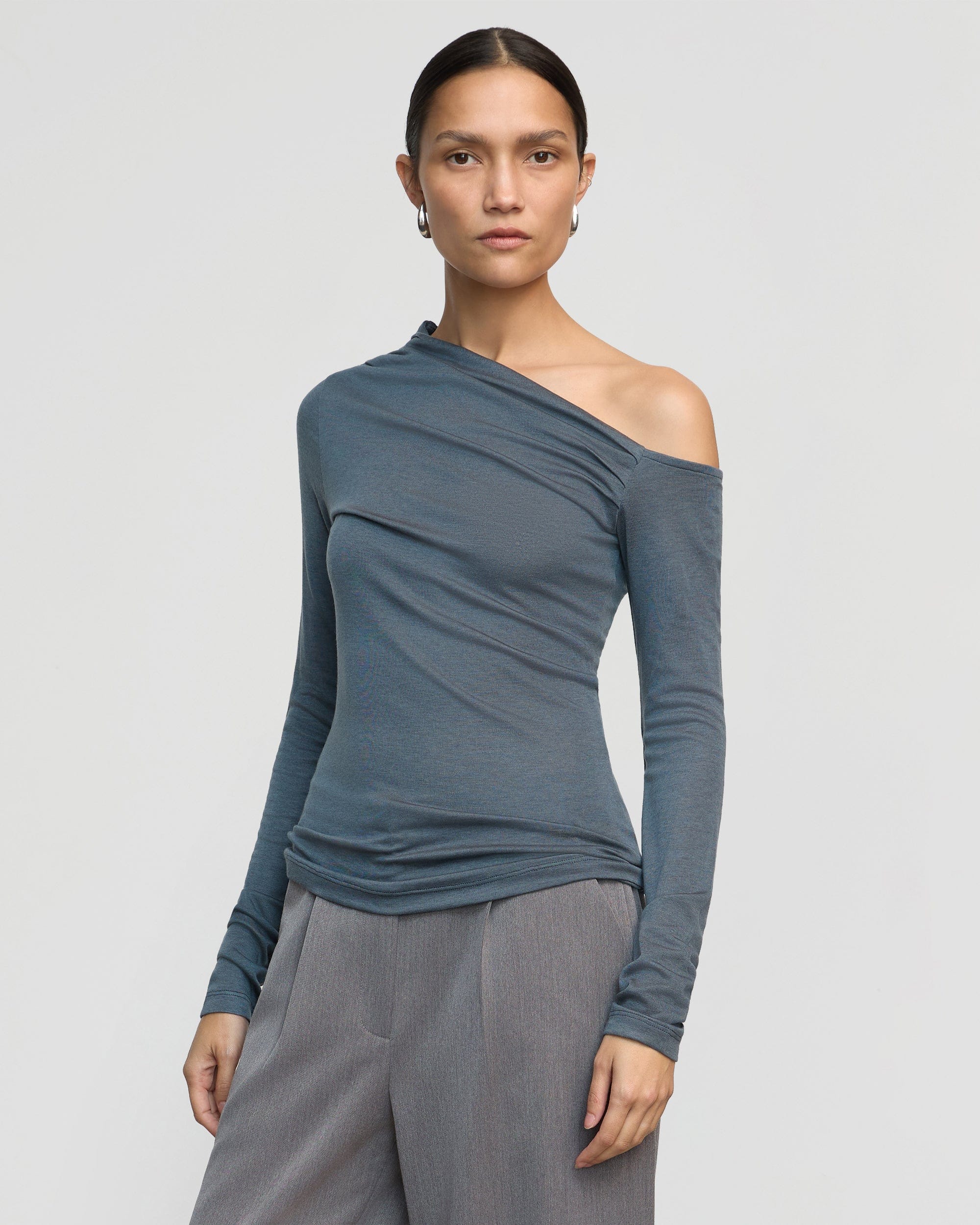AYRA Women's Tencel Wool Blend Off Shoulder T-Shirt - Soft Breathable Summer Top for Casual Outings & Beach Vacations