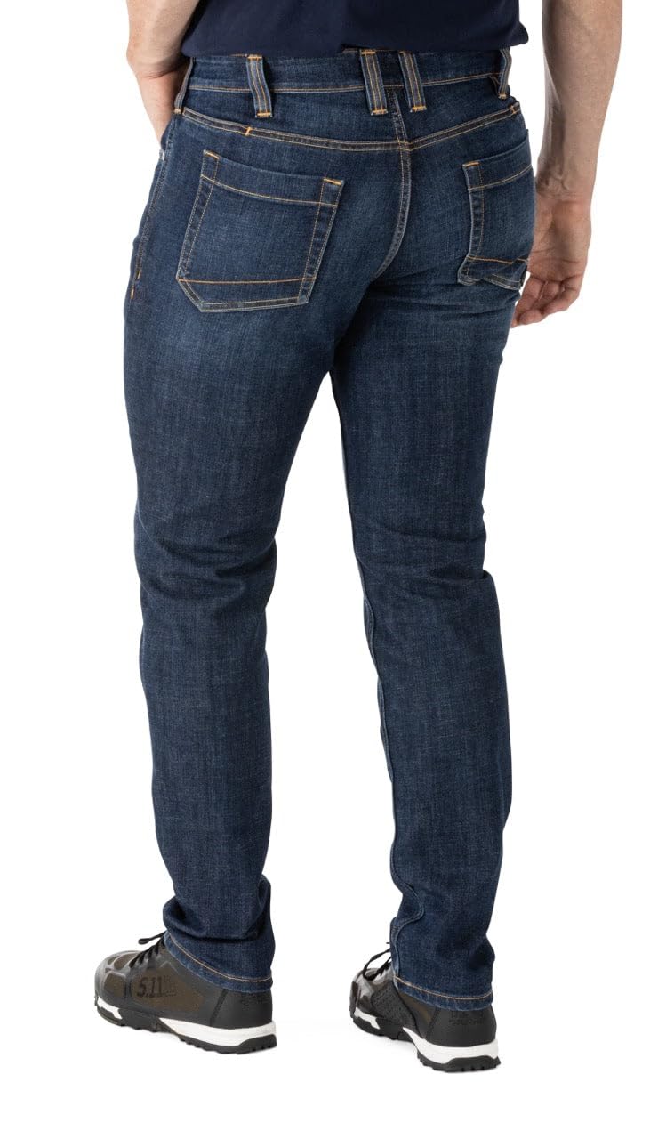 5.11 Tactical Men's Defender-Flex Slim Jeans - Stretch Comfort, Fitted Waistband & 7 Utility Pockets (Style 74465) - Perfect for Outdoor Work, Hiking & Tactical Use