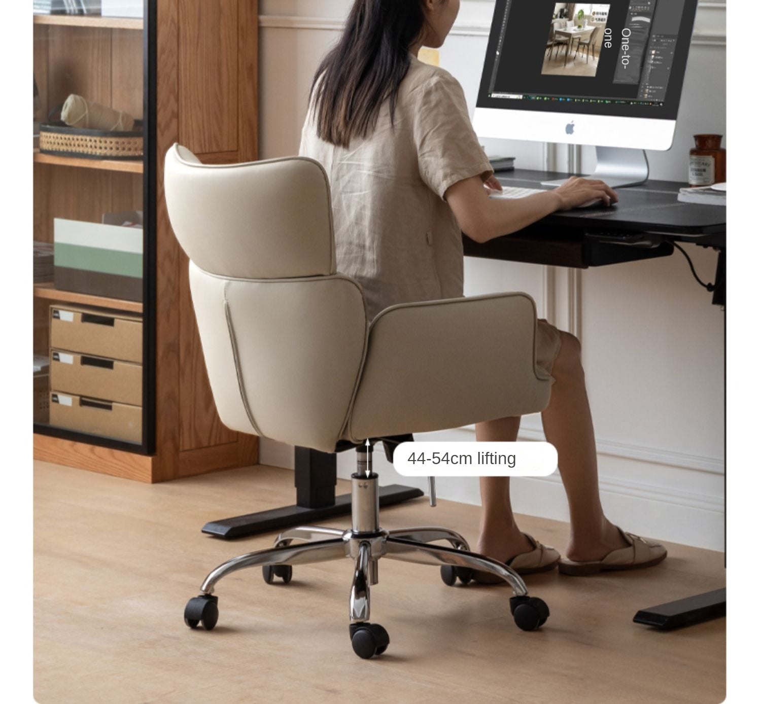 Premium Organic Leather Ergonomic Office Chair - Adjustable Height & Lumbar Support for Home & Workspace Comfort
