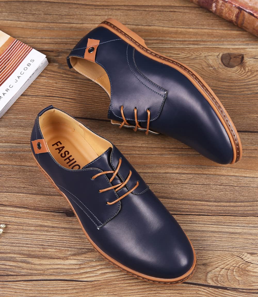 Santimon Men's Casual Flat Oxford Shoes - Button Lace Up Derby Walking Shoes for Business, Office & Daily Wear - Comfortable Men's Dress Shoes for Work, Travel & Formal Occasions