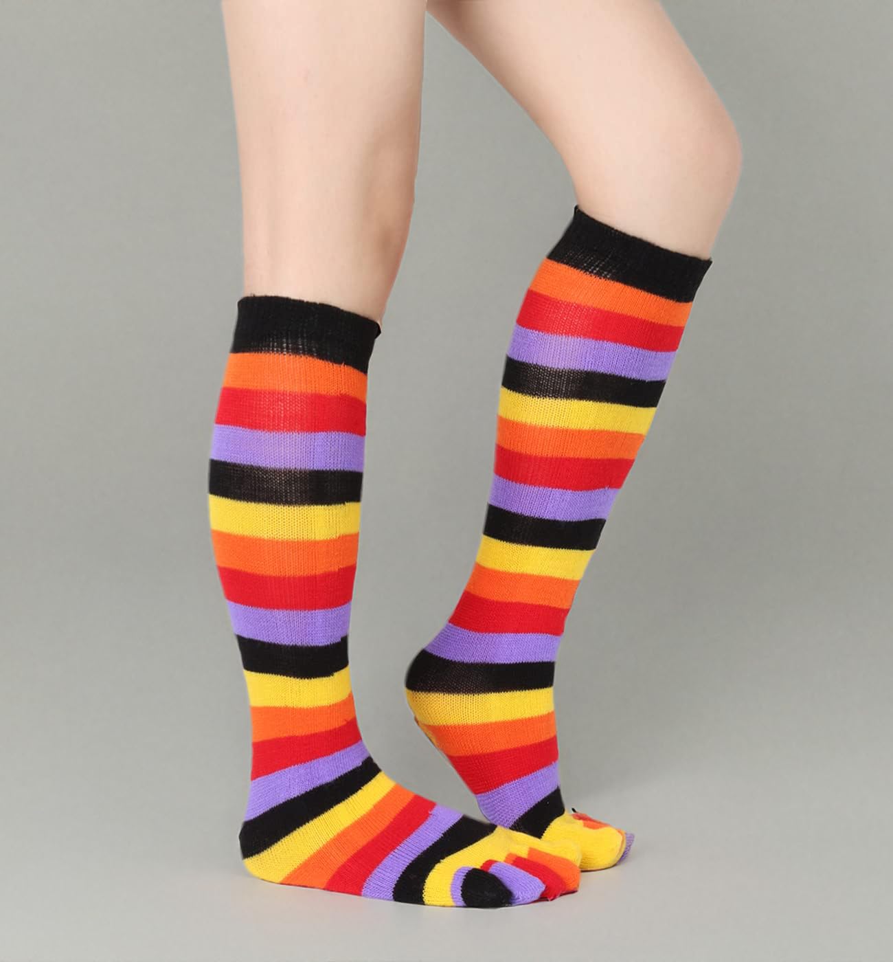 Colorful Rainbow Striped Knee High Toe Socks for Women & Men - Christmas Gifts for Running & Yoga