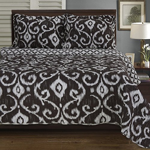 3-Piece Soft Cambridge Quilt Set with Matching Pillow Shams - Abstract Brown Design for Full/Queen Bed | Cozy Bedroom Upgrade & Guest Room Essentials